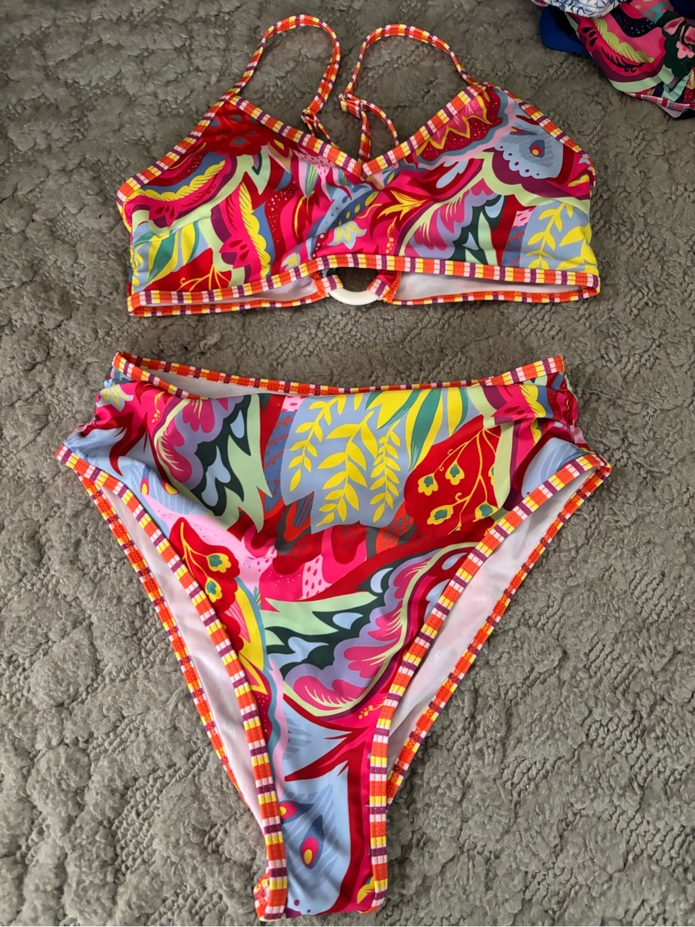 Women’s Multicolor Floral Two-Piece Swim Set - Pink/Red